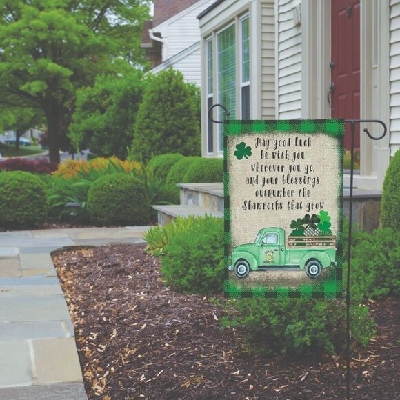 St Patrick's Day Garden Flag Irish Blessing on Green Plaid & Shamrock Truck NEW - Picture 5 of 8